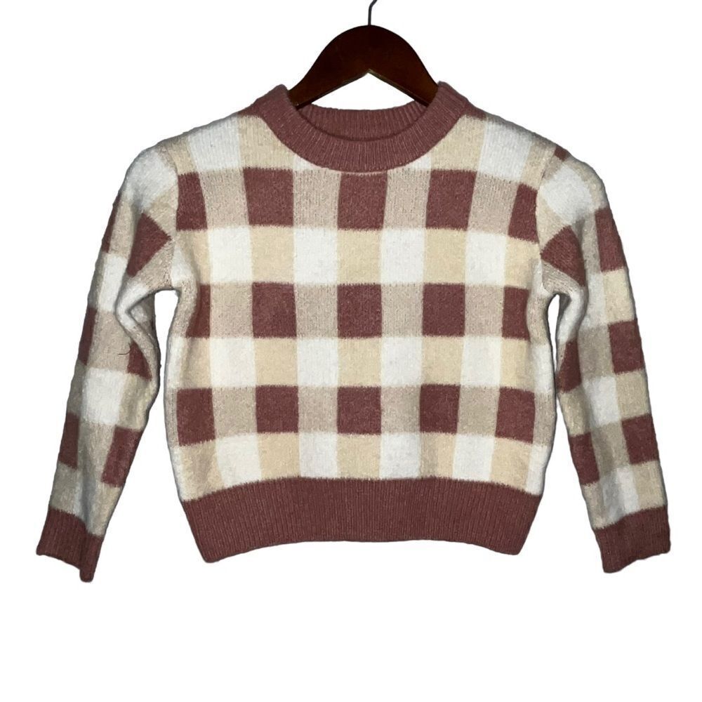 Sadie & Sage Mauve & Cream Gingham Print Sweater